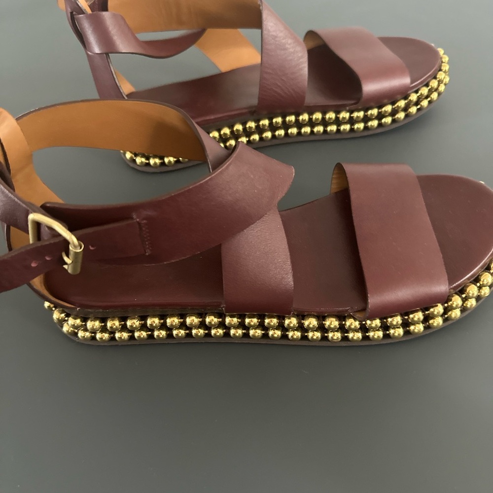 Chloe Burgundy Sandals with Gold Accents